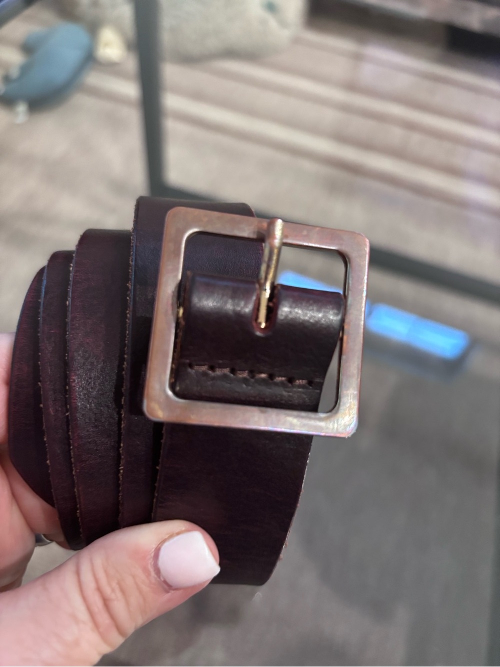 Frame Denim Deep Brown Leather Belt with Square Metal Buckle